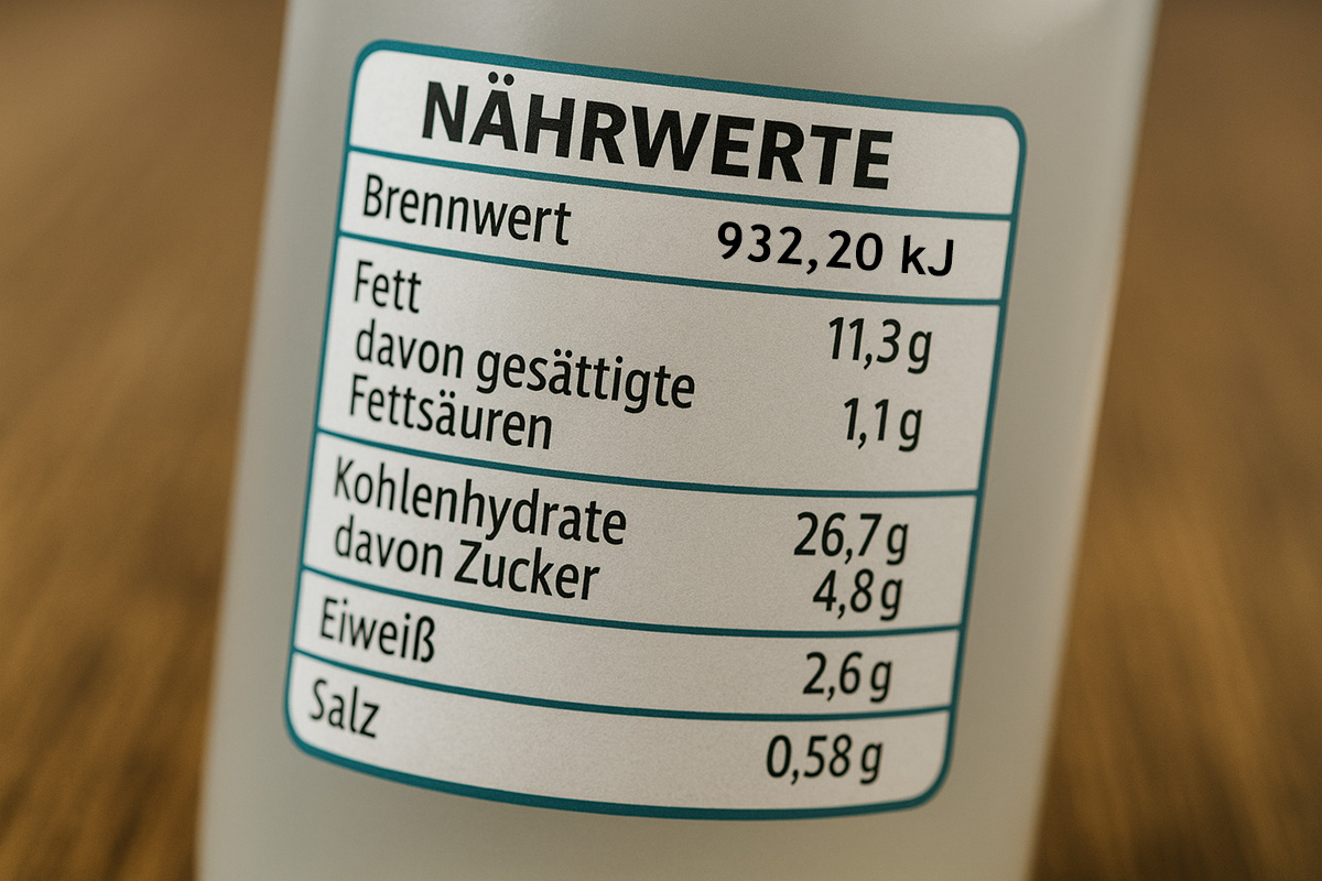Nahaufnahme von Nährwertangaben auf einem Produktetikett